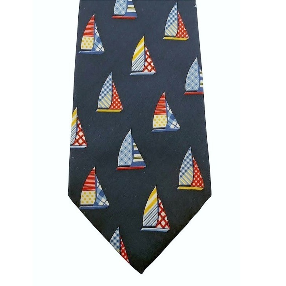 Vintage Burberrys London Silk Tie Navy Sailboat Nautical Preppy Regatta  England